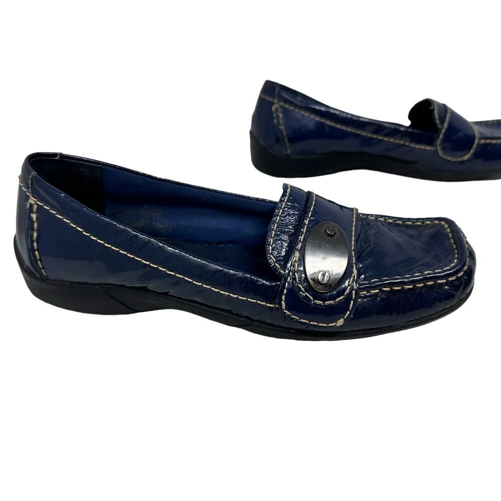 Liz Claiborne APACHE Leather Loafers Women SZ 7 Slip-on Flats Blue Comfort Shoes